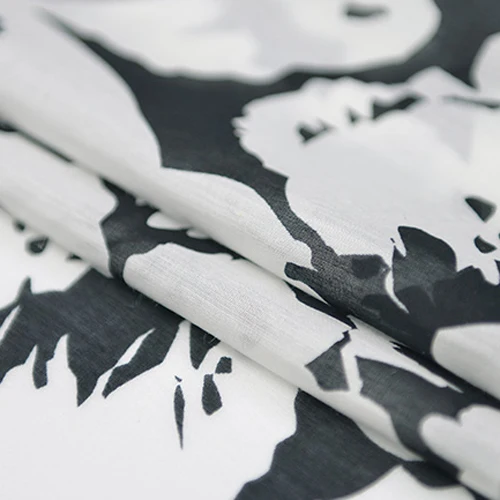 Silk cotton fabric Big black and white floral print ink paintings style SCT503 | Дом и сад