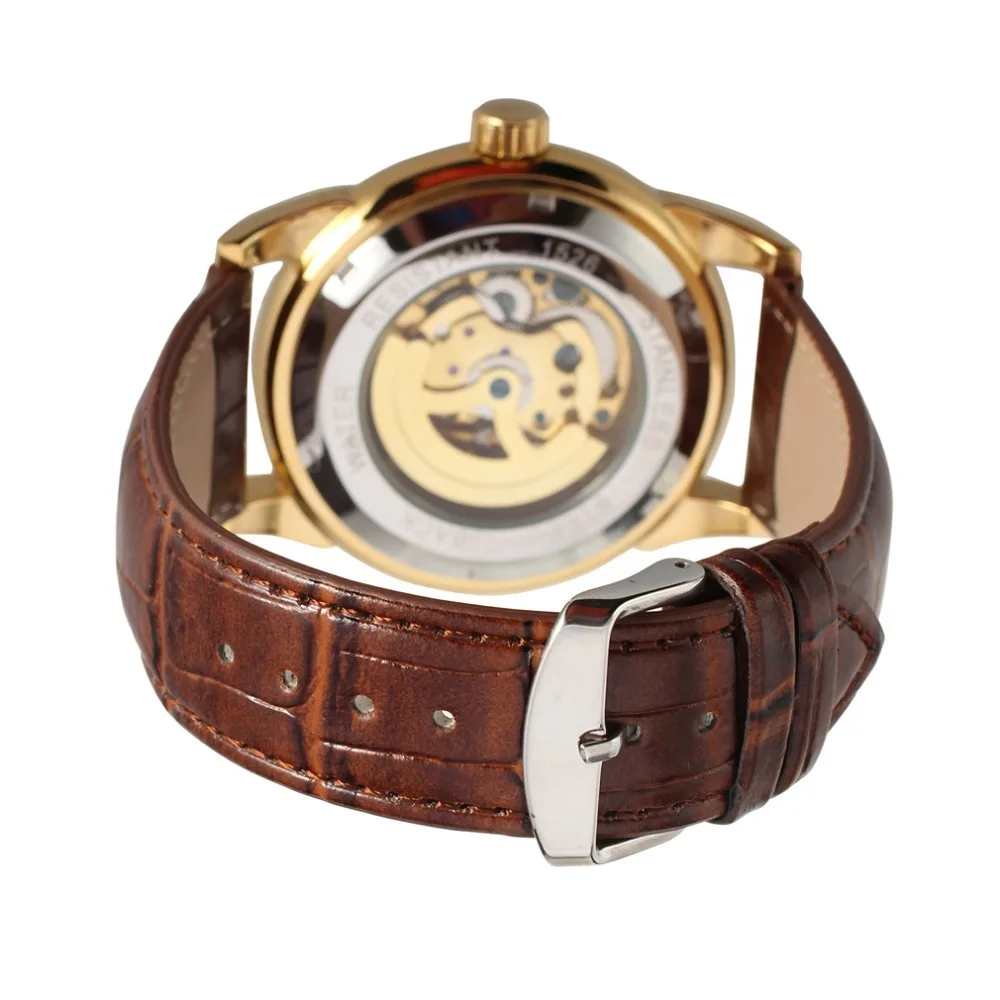 Роскошный чехол золотого цвета из сплава с белым циферблатом и коричневым