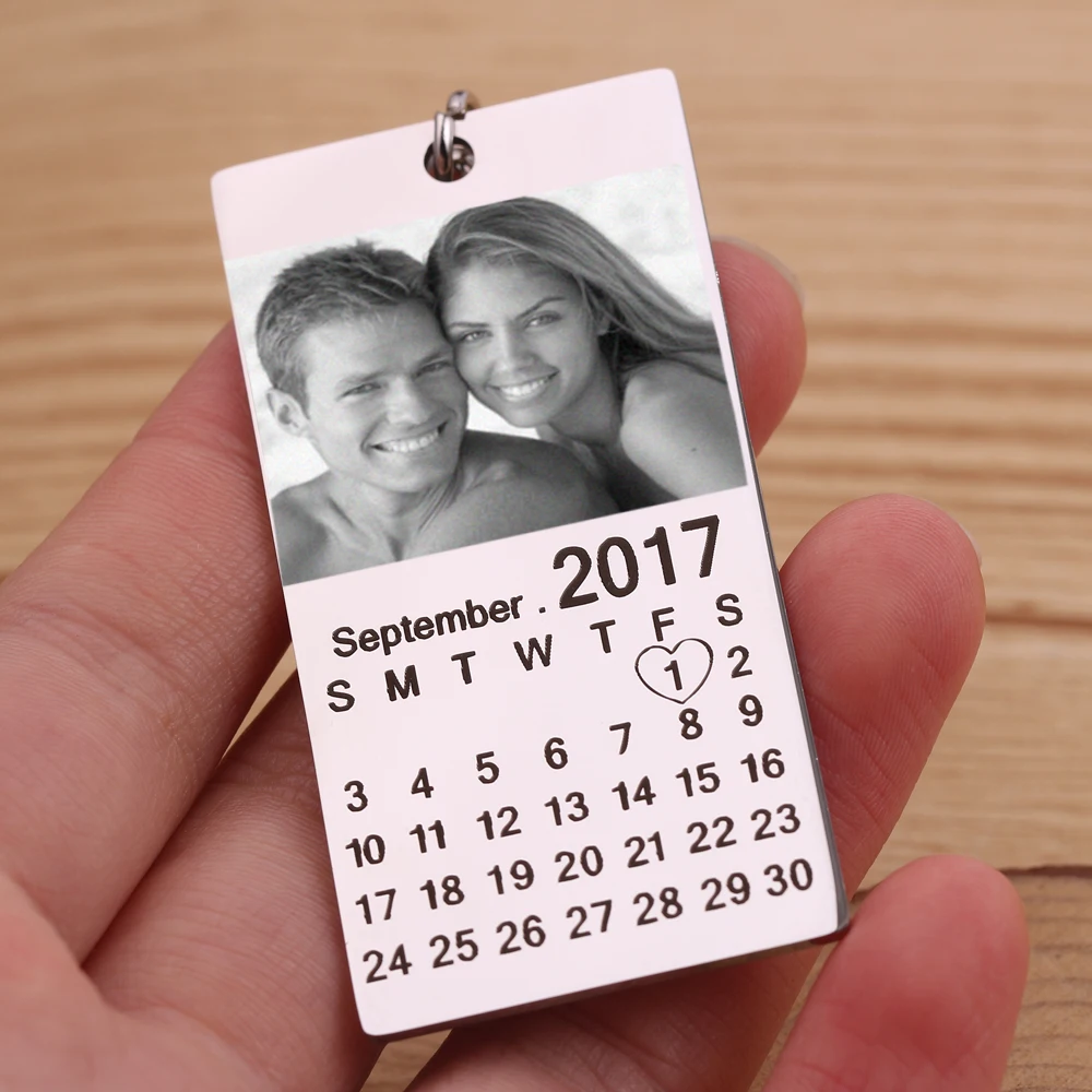 Персонализированный Календарь брелок ручная печать фото Дата из нержавеющей