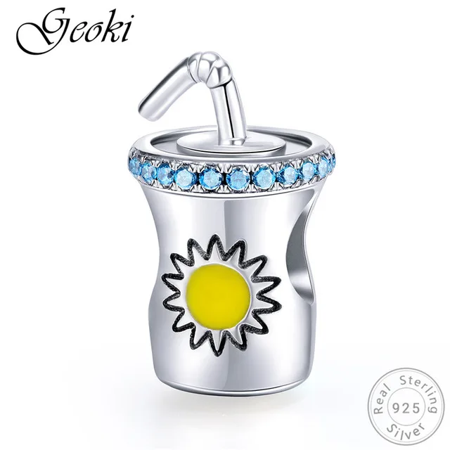 Geoki 925 пробы серебряные летние солнечные очки бутылка для холодных напитков талисманы подходят Pandora браслет косметика и макияж бисер - Цвет: GSCC673-1