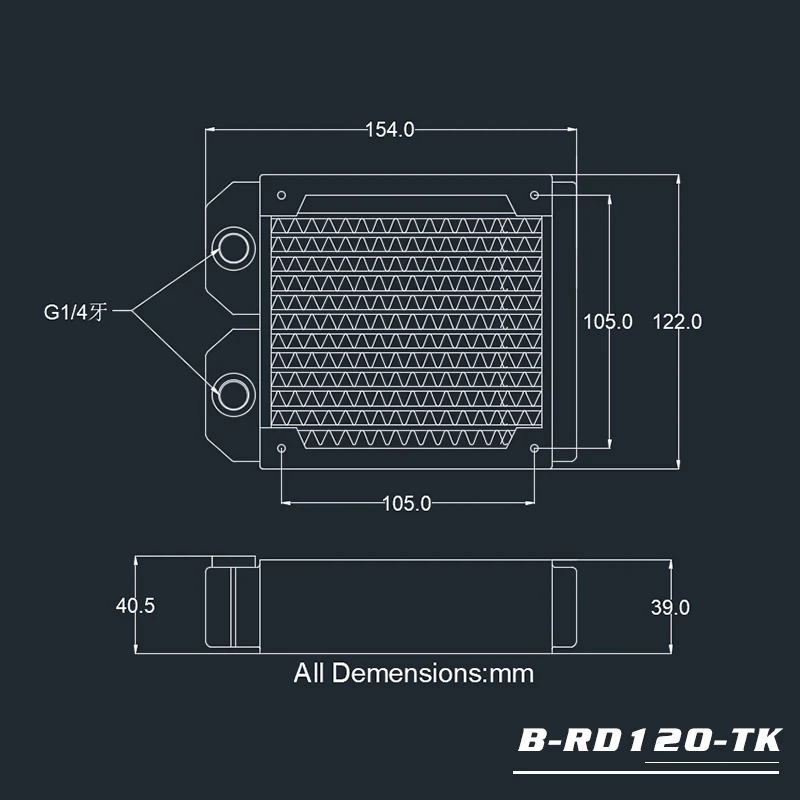 Bykski B-RD120-TK 120 120 мм двухрядный медный радиатор водяного охлаждения 40 мм