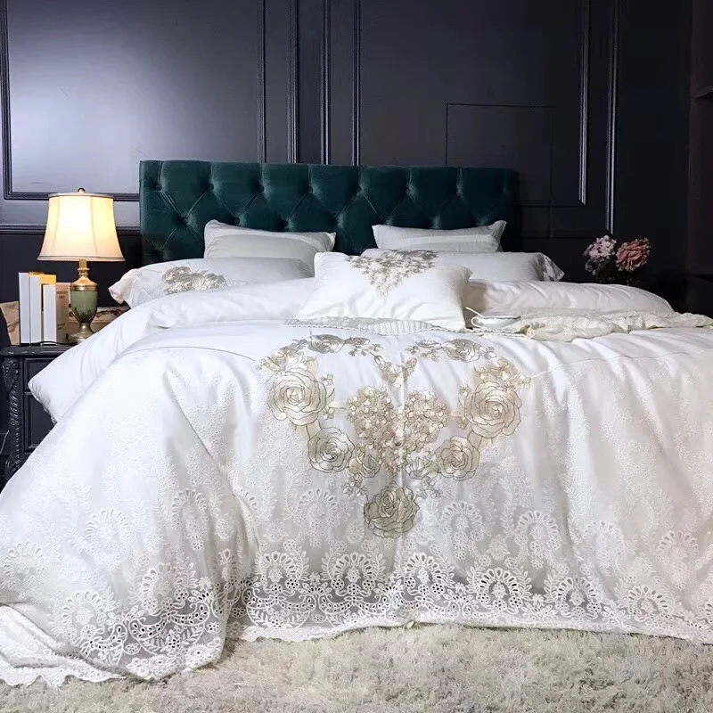 Белый романтичный кружевной дизайн Роскошная Золотая Роза вышивка 80S Египетский