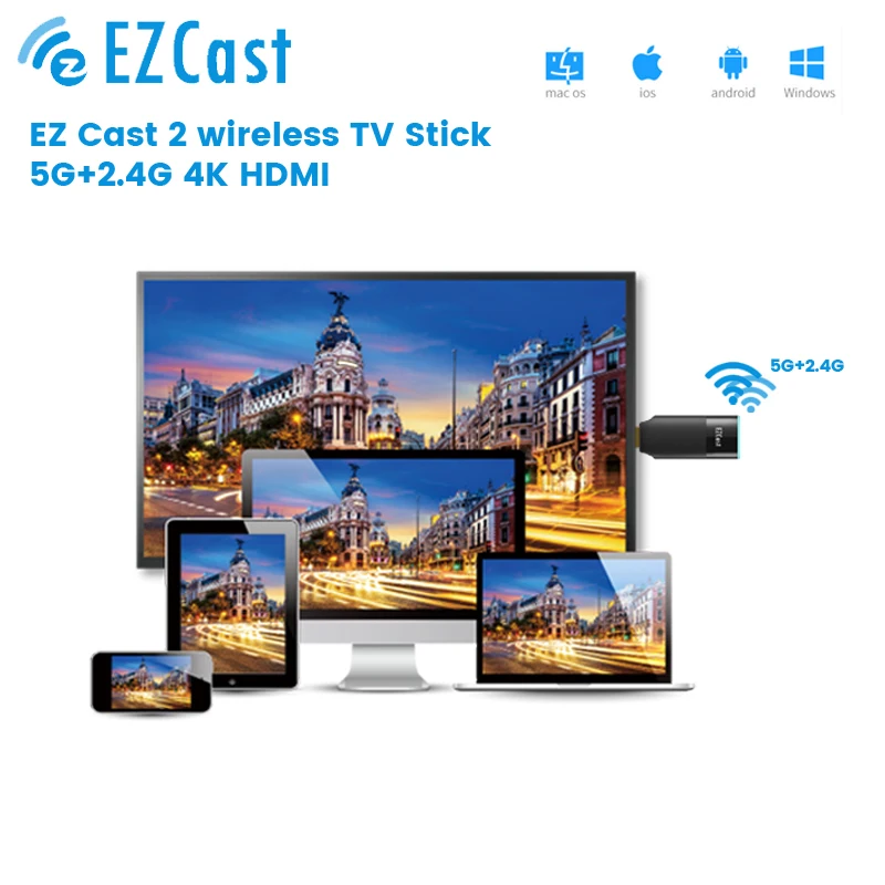 Новейшая модель Ezcast2 5G + 2 4G беспроводной смарт маршрутизатор Wi ТВ палкого ключа