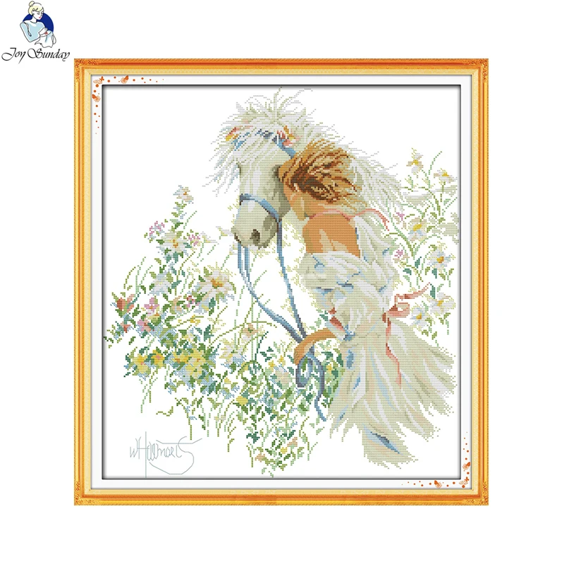 

Joy Sunday White Horse and Girl Pattern living Room Decoration DIY Handwork Embroidery Cross Stitch 11CT 14CT Factory Wholesale