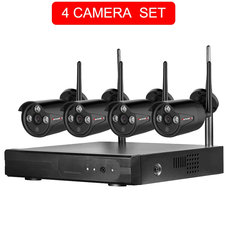 4CH Black 4CH Беспроводной NVR комплект Plug& Play P2P 720P HD открытый IP видео безопасности CCTV камера ночного видения Wifi система видеонаблюдения - Цвет: 4CH Black
