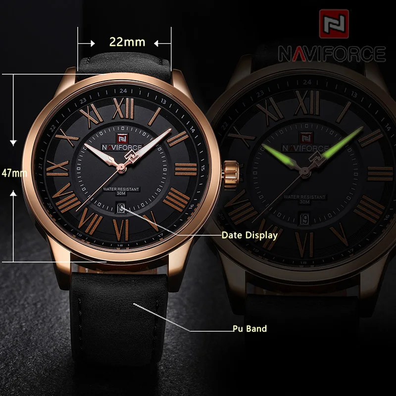 Часы NAVIFORCE мужские Роскошные брендовые наручные кожаные спортивные