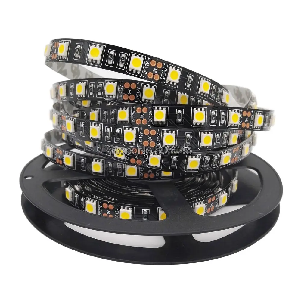 5050 Черный полоса пропускания pcb 5 м/лот 60 Светодиодный/M DC12V IP65 Водонепроницаемый или IP20 Non-Водонепроницаемый белый/теплый белый/RGB 5050 Светодиодные ленты e