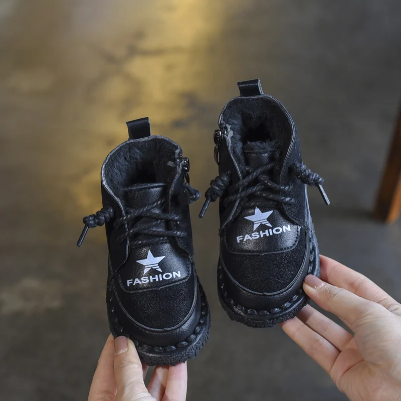 Зимние ботинки для маленьких девочек брендовые Детские свободного кроя из