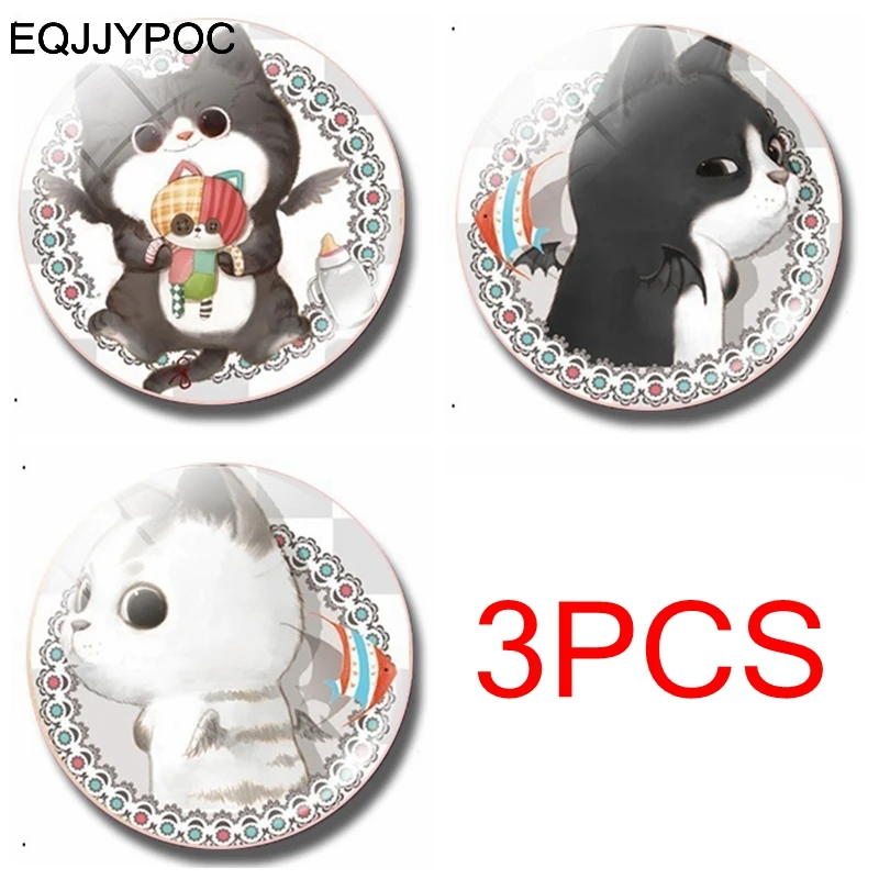 

3PCS/Lot Cartoon Cat 30MM Fridge Magnet For kids Handmade Glass Refrigerator Magnets Sticker Cute Animals Home Decor