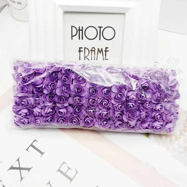 light purple 144 шт мини-Цветок голова искусственные бумажные цветы Роза используется для свадебной вечеринки ремесло украшения 19 цветов - Цвет: light purple