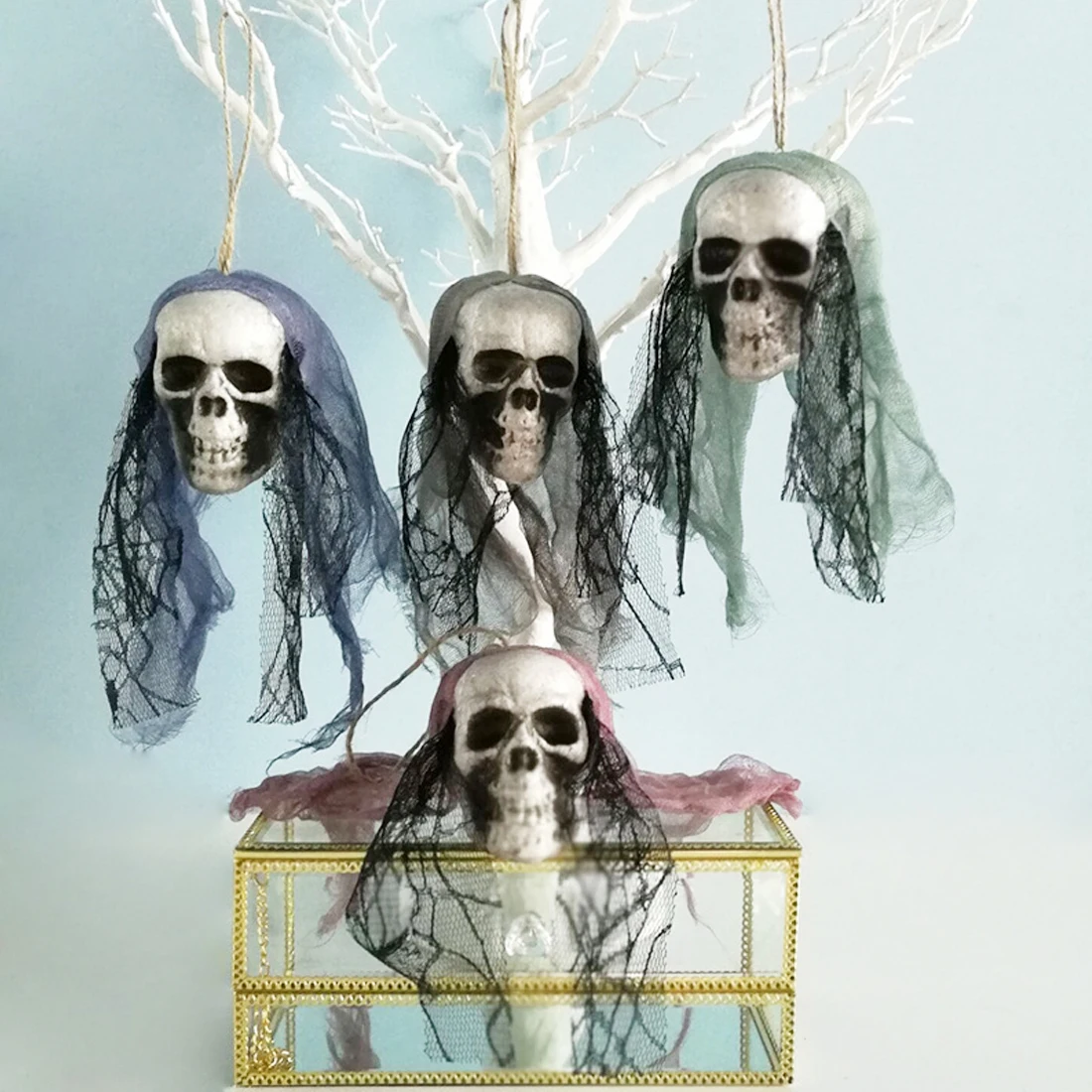 1Pc Halloween Home Horror Decorations Festival Party Supplies Creepy Artificial Skull Bride Clothes Decor Bone Head Hanging | Дом и сад