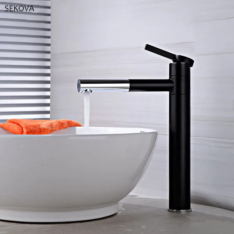 

Matte Black+Chrome Quality Brass Washbasin Faucet Double Position Rotatable Tall & Short Style Bathroom Faucet Mixer Water Tap