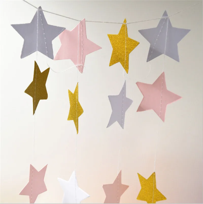 Свадебная настенная Бумажная гирлянда с золотыми звездами 2 м баннер для детской