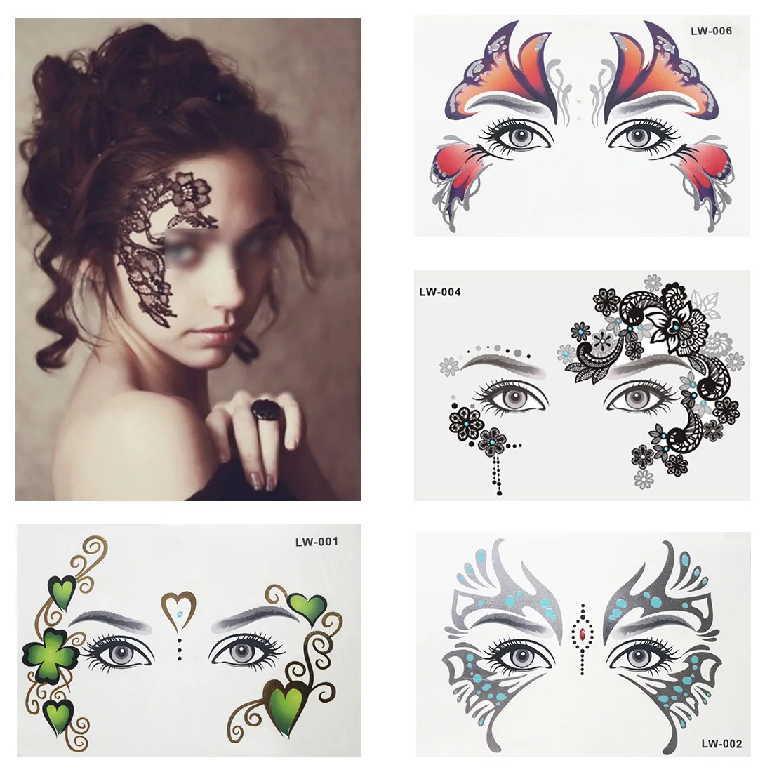 Наклейки для татуировок на лбу и глаза наклейки макияжа Временные татуировки