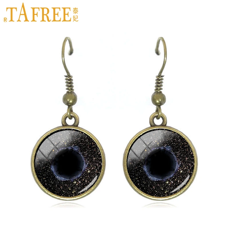 TAFREE Galaxy Drop Earrings nebula dangle earrings solar system planet art picture glass round cabochon dome copper jewelry A328 | Украшения
