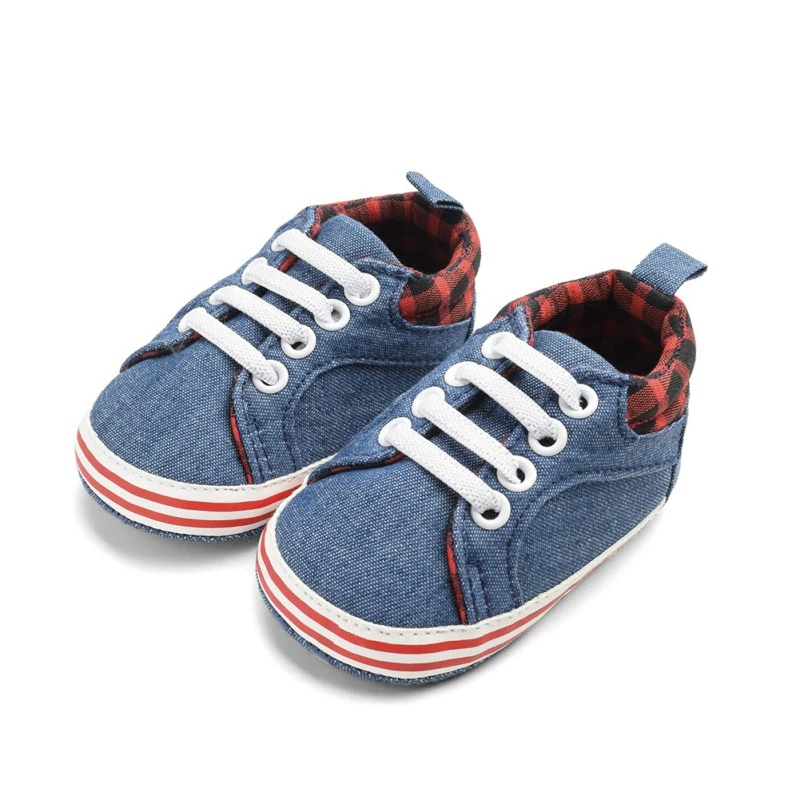 

Baby shoes Denim plaid canvas shoes laced mouth baby casual shoes baby toddler shoes for 0-18M