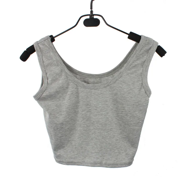 Жаркое лето без рукавов сексуальные Croptops безрукавки Женские однотонные плотные короткие топики скинни u-образный вырез Тренировки Короткий жилет белый черный серый