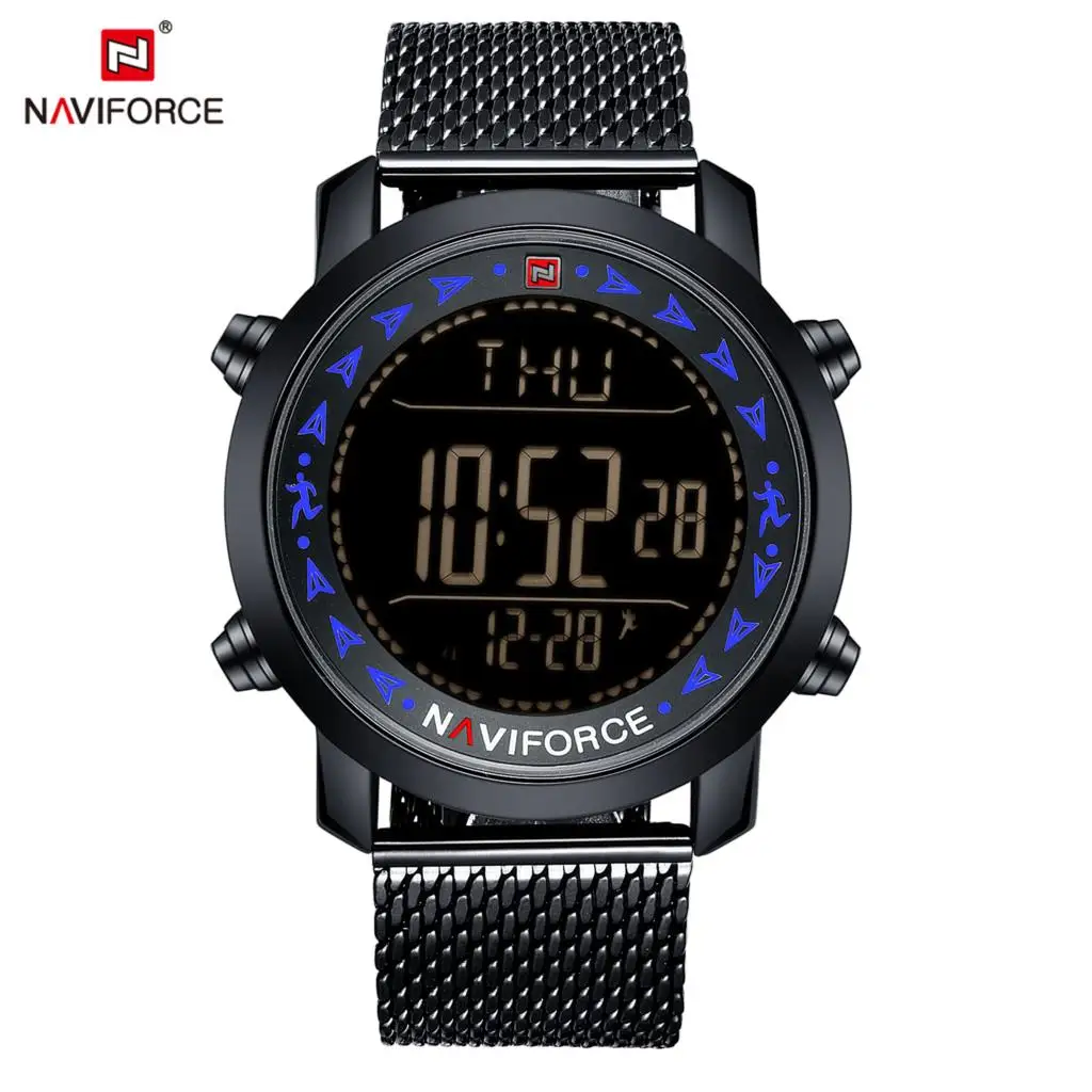 NAVIFORCE мужские часы Топ бренд роскошные Цифровые повседневные сетка сталь дата
