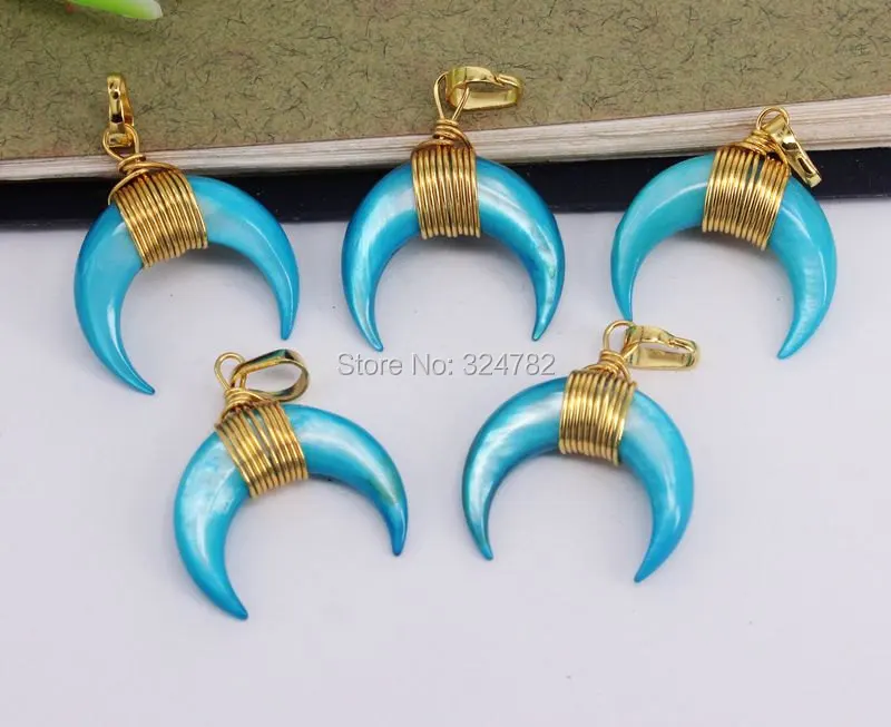 5 шт маленький размер оболочки кулон с дизайном полумесяц в синем цвете золотой