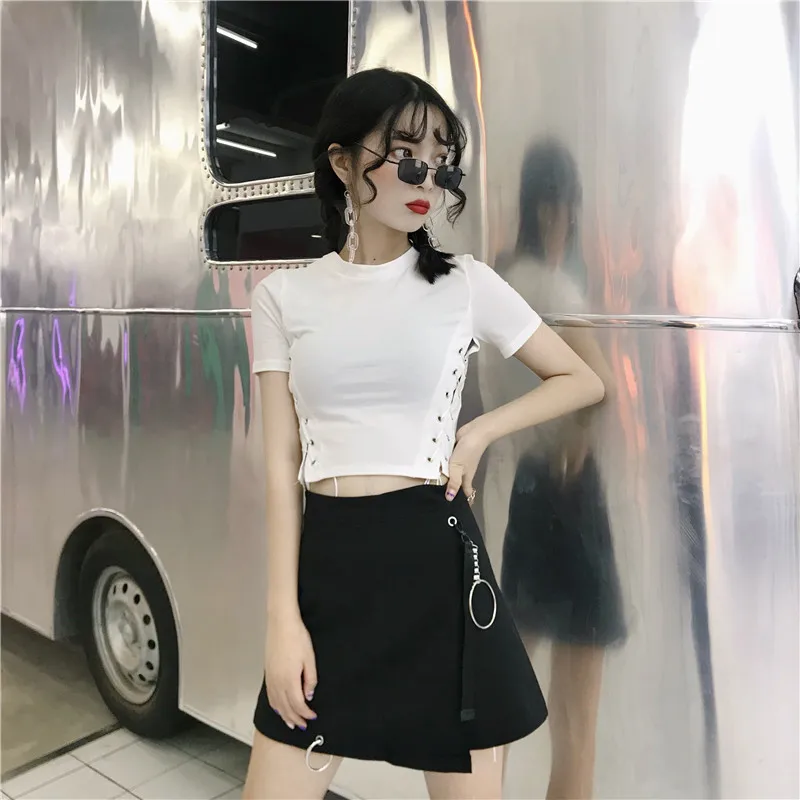 Стильная мини юбка Ulzzang в стиле пэчворк с высокой талией Харадзюку Женская и