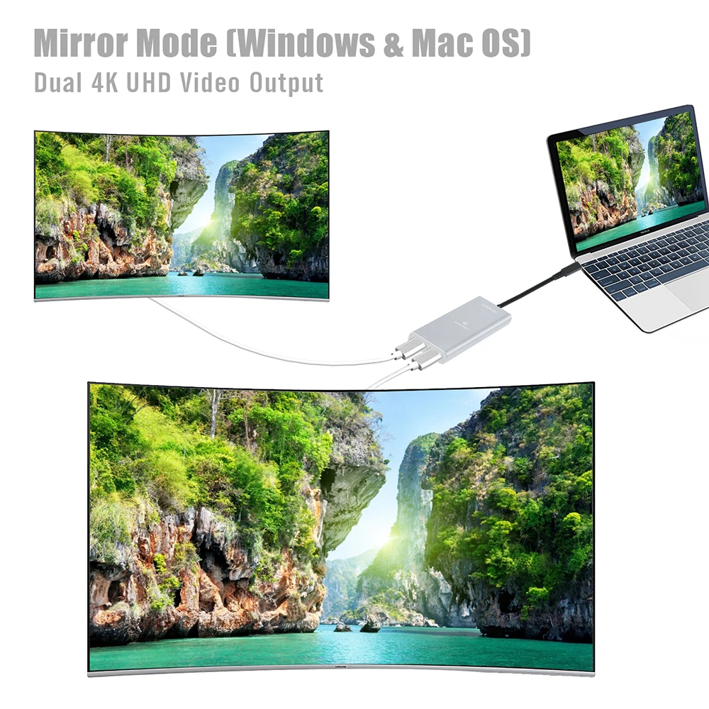 Адаптер Thunderbolt 3 с двойным разъемом Displayport для Mac и Windows два порта 4K 60Hz монитор AV Video