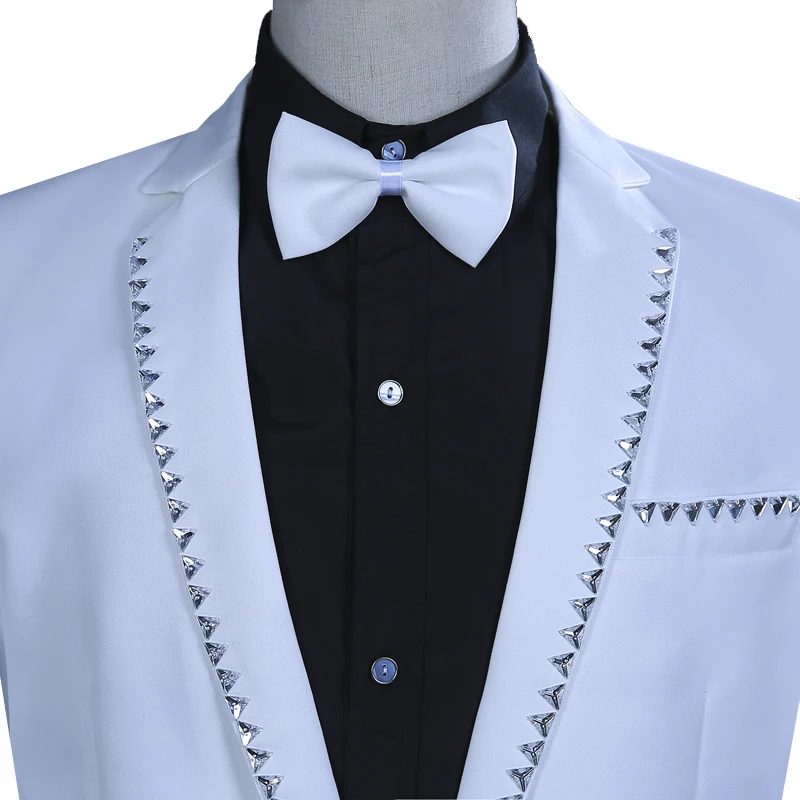 Мужские костюмы (пиджак + брюки) белые с блестящими кристаллами свадебный наряд