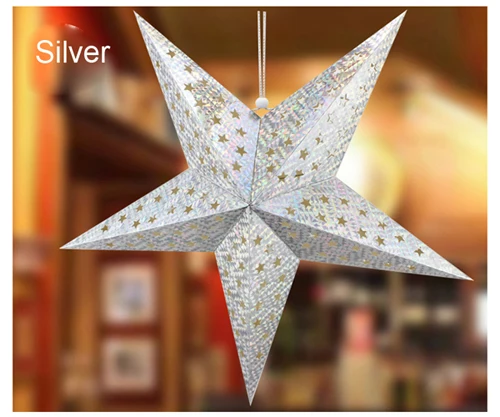 silver 20 шт./партия принадлежности для Хэллоуина рождественские украшения полые пятиконечные звезды абажур бумага для дома кулон орнамент - Цвет: silver