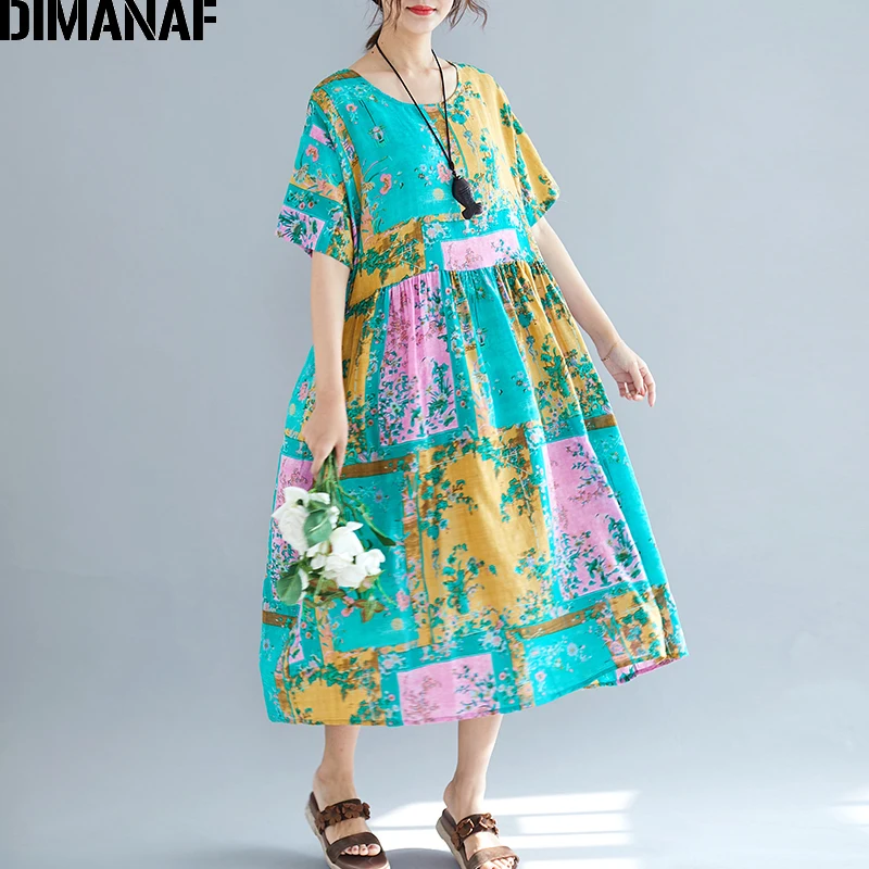 Женский пляжный сарафан свободного кроя DIMANAF повседневное хлопковое платье с