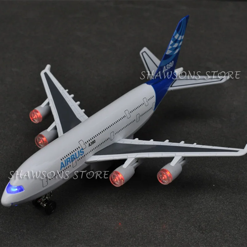 Литой металлический самолет модель игрушки " Airbus A380 Вытяните назад Реплика w/звук и светильник
