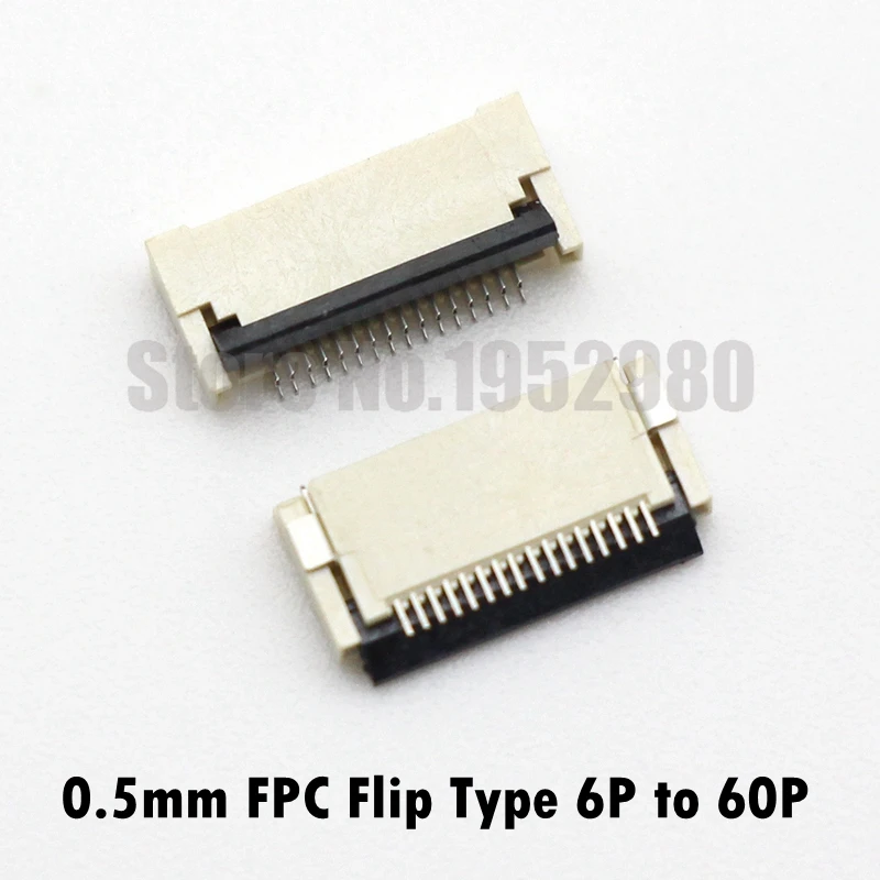 50 шт. разъем FPC/FFC 0 5 мм откидной горизонтальный передняя вставка 6 8 10 12 14 16 20 24 30 32 40