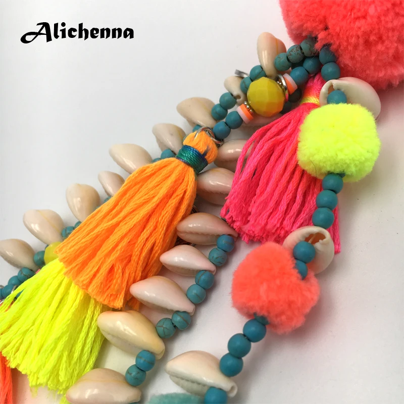 

Handmade Keychain Beads Chain Bohemian Accessories Pompom Hand Bag Hanging Key Chains