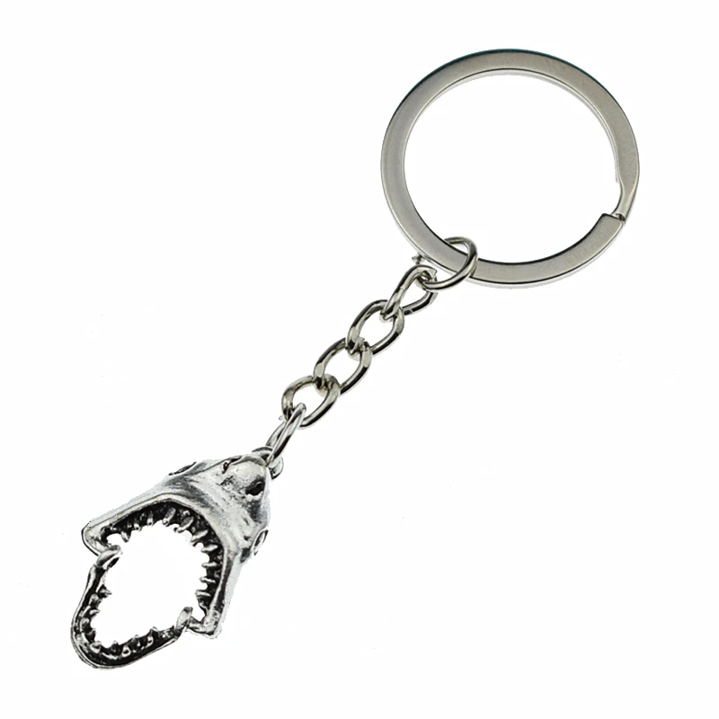 Creative Antique Great White Shark Pendant Removable Big Mouth Sharp Tooth Bite Charm Keychains Punk Cool Key Ring Chains | Украшения и
