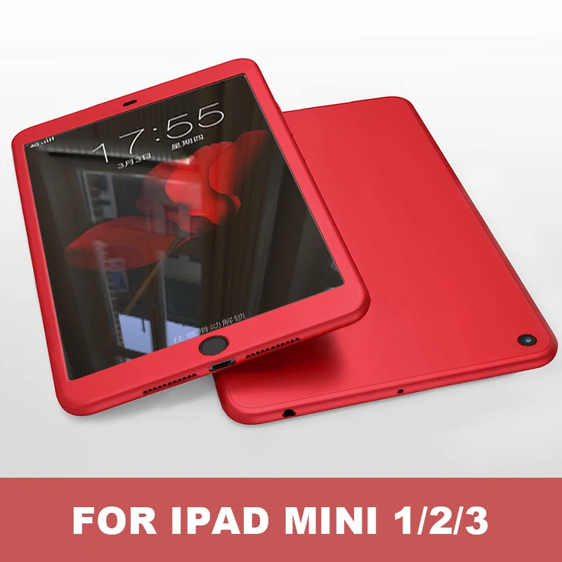 For mini 1 2 3 Red 360 полный защитный чехол для iPad mini 5 7," Funda со стеклом ультра тонкий мягкий силиконовый чехол для iPad mini 1 2 3 4 Чехол - Цвет: For mini 1 2 3 Red