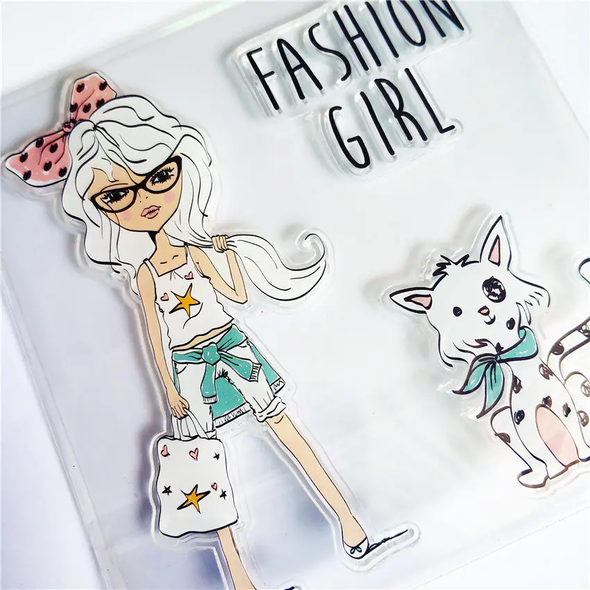 Красочные Cool girl Прозрачный штампы/силиконовые уплотнители Ролик Штамп для DIY Скрапбукинг Фотоальбом/карты решений