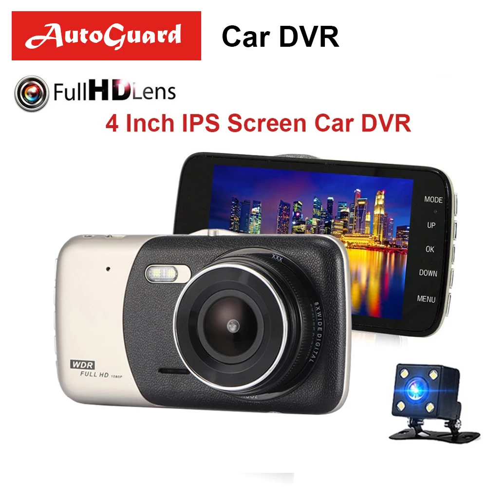4 дюйма ips FHD 1080P Автомобильный видеорегистратор авто камера двойной объектив