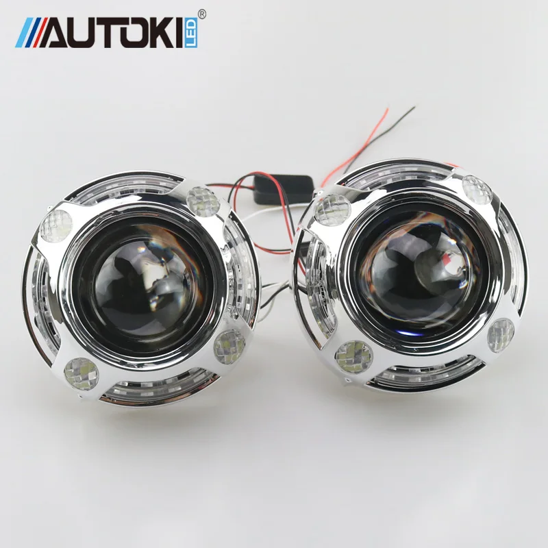 AUTOKI 2,5 дюймов Биксеноновые линзы проектора с квадратным светодиодный направляющий светодиодный DRL ангельские глазки полный комплект