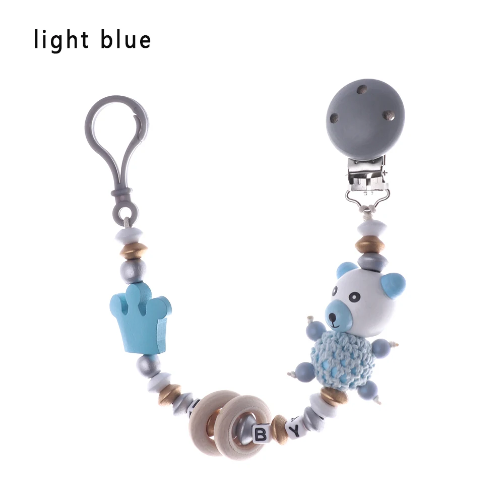 light blue 1 шт. прищепка для соски цепь милый мультфильм медведь Корона буквы-игрушки Прорезыватель пустышка держатель цепи ребенок ниппельная кормушка аксессуары - Цвет: light blue