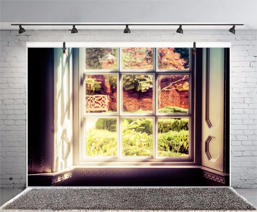 Laeacco оконных стекол дворе завода подкладке фоновые Индивидуальные фотографии