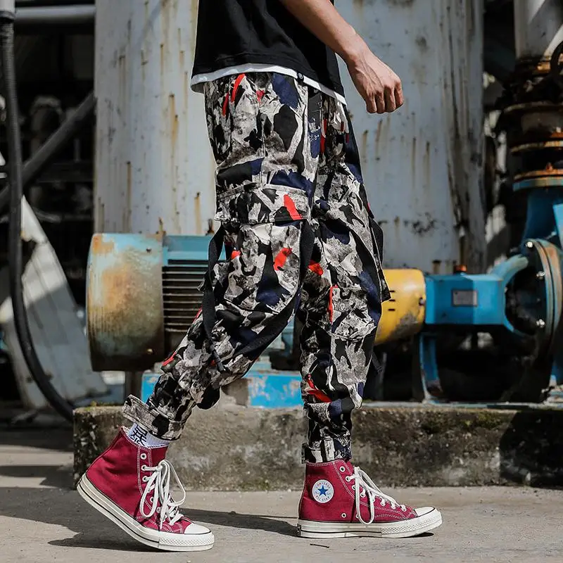 Black Camo Pants Мужские брюки-карго из хлопка с эластичной резинкой на талии, классические брюки-карго длиной до щиколотки с несколькими карманами, камуфляжные брюки-карго XXXXXL - Цвет: Black Camo Pants