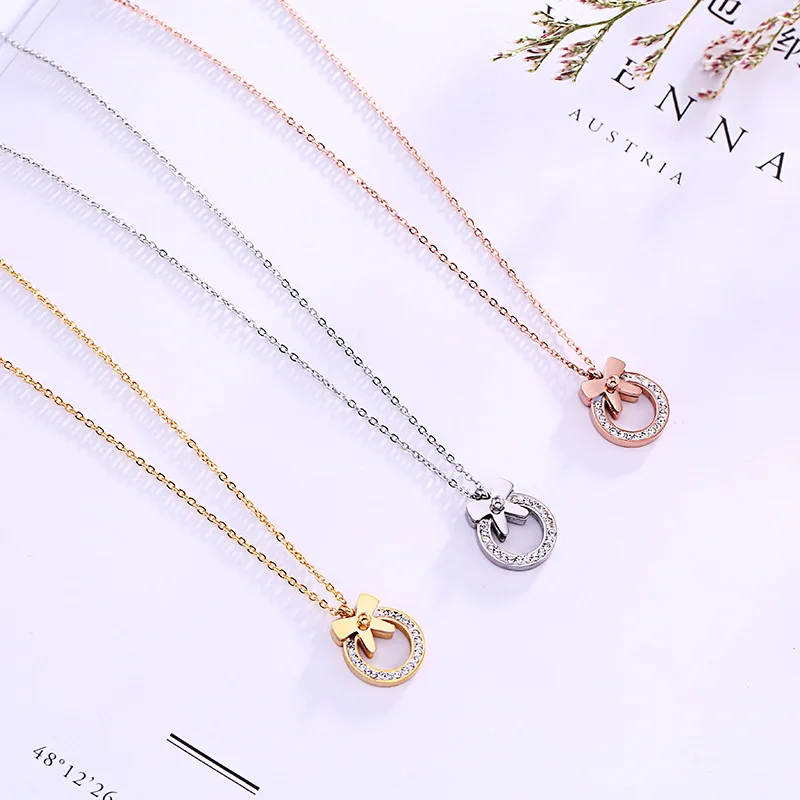 2018 новый стиль бант и круг с блестящей подвеской кристаллом Цирконом ожерелье из