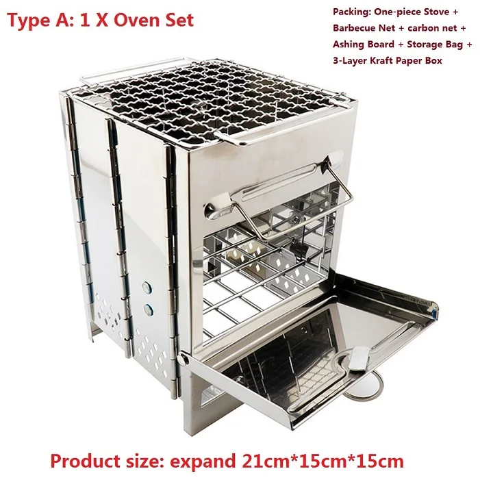 Oven Set Портативная решетка для гриля, нержавеющая сталь, плита, сковорода для кемпинга, жаровня, уголь, барбекю, домашняя печь, набор для пикника, кухонная посуда, печи, пряжка на ремень - Цвет: Oven Set