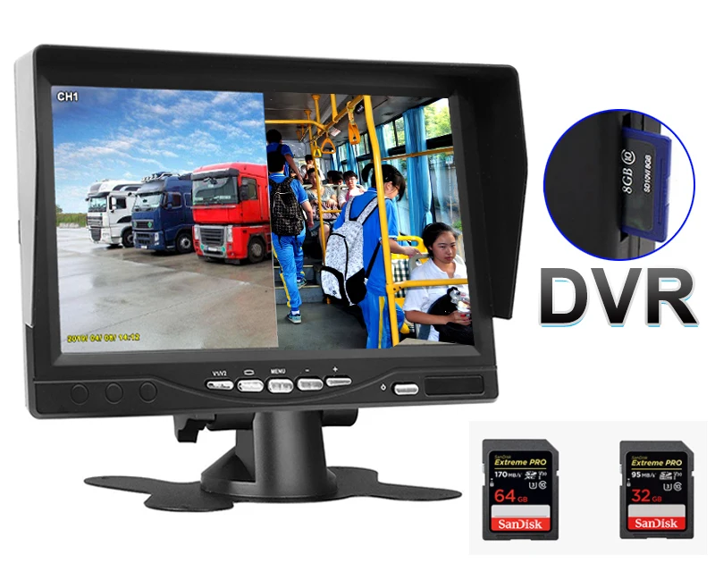 HD AHD 7 дюймов 800x480 TFT цветной lcd AV автомобильный монитор заднего вида HDMI VGA AV с DVR цифровой видеорегистратор поддержка SD карты