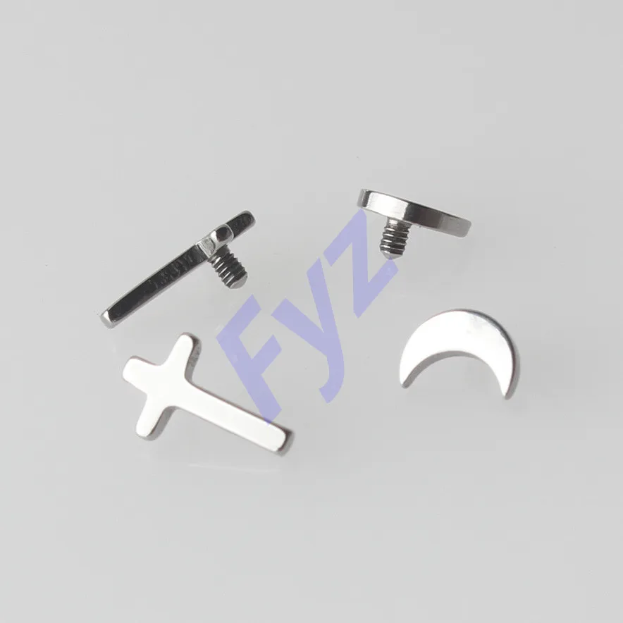 Cross And Moon G23 Titanium Dermal Anchor Tops Labret Lip Piercing Ear Helix Tragus Cartilage Stud Body Jewelry | Украшения и