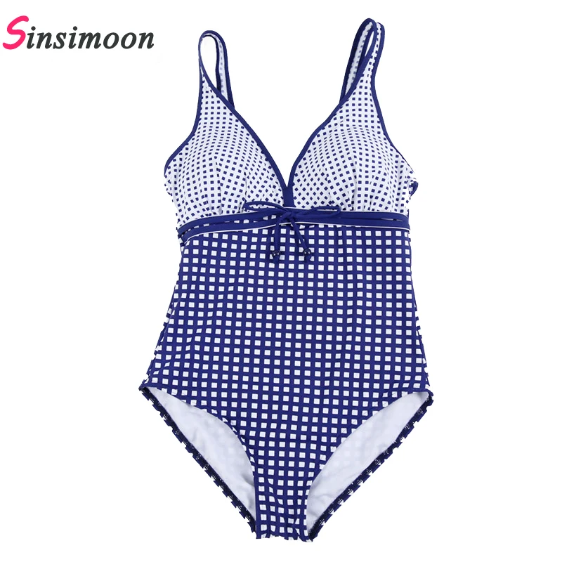 Летние Купальники в клетку с принтом слитный купальник лямкой на шее открытой