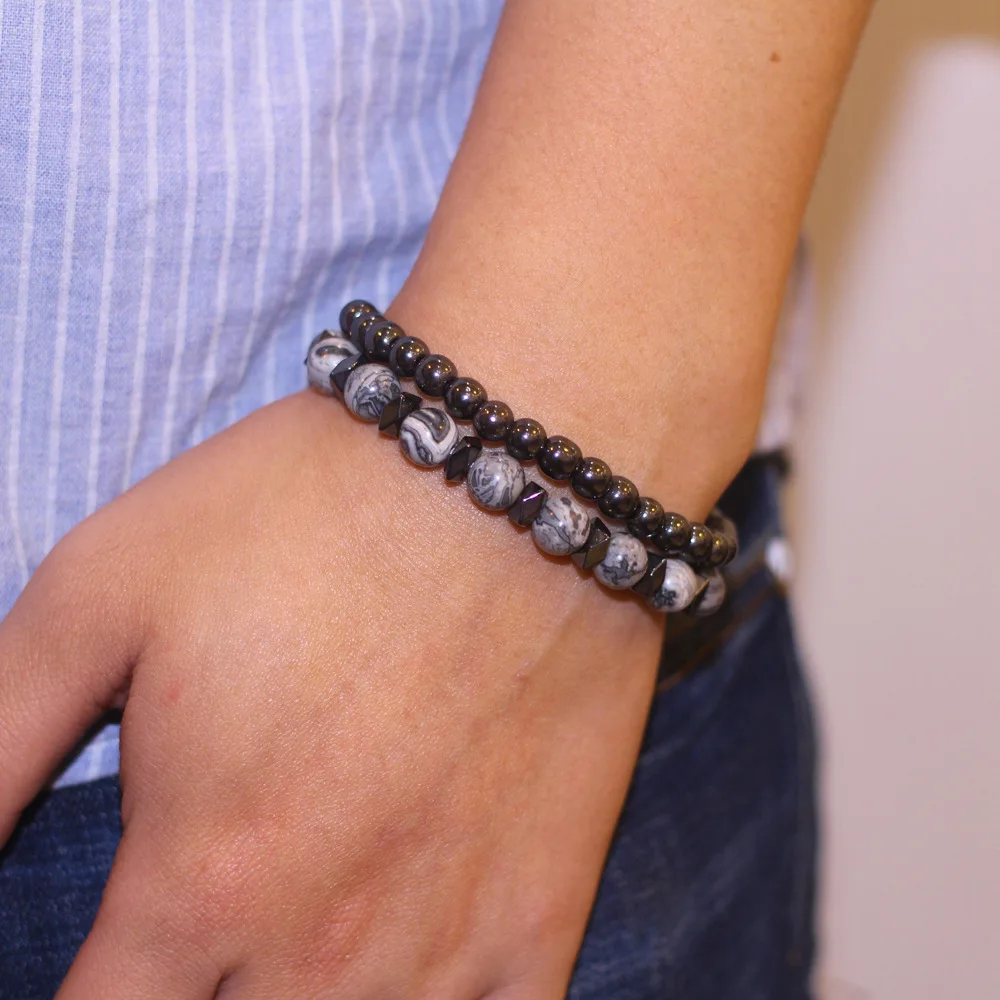 Классический крутой мужской браслет для костюма из натурального камня с картой