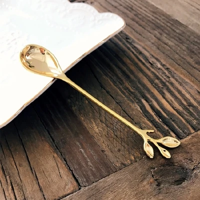 Gold Spoon Шикарный Лист фрукты вилка золото серебро Европейский стиль набор посуды Мини Роскошный нержавеющая сталь столовая посуда вилки - Цвет: Gold Spoon