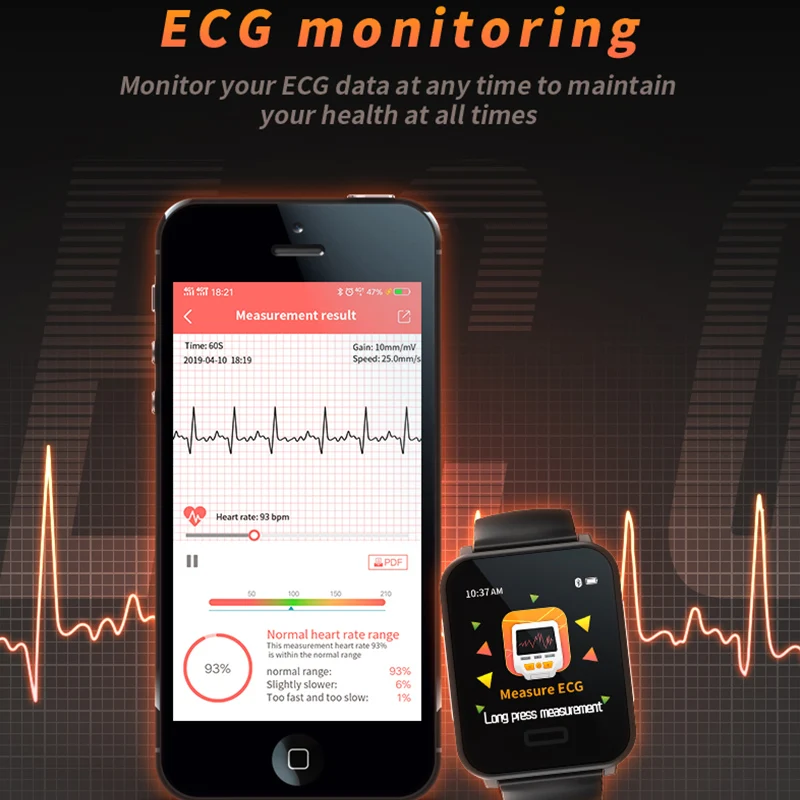 Смарт-часы ECG + PPG для мужчин и женщин спортивные водонепроницаемые с защитой