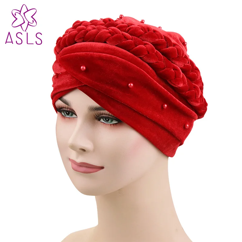 Женская бархатная бандана цветная хлопковая в мусульманском стиле с бусинами