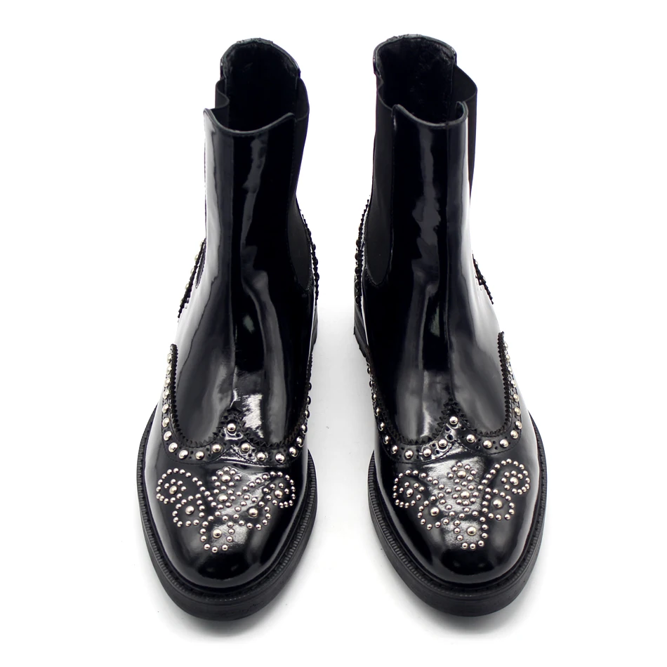 Мужские короткие ботинки ручной работы резные полусапожки из воловьей кожи