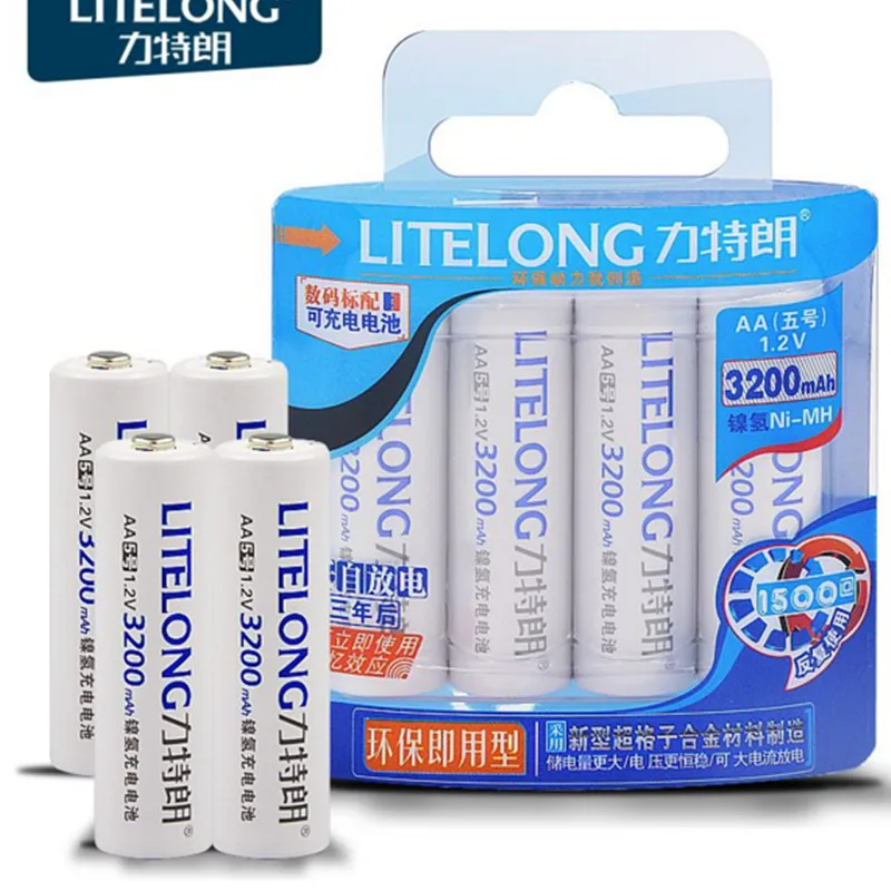 Перезаряжаемый никель металлогидридный аккумулятор LITELONG AA высокой емкости 3200